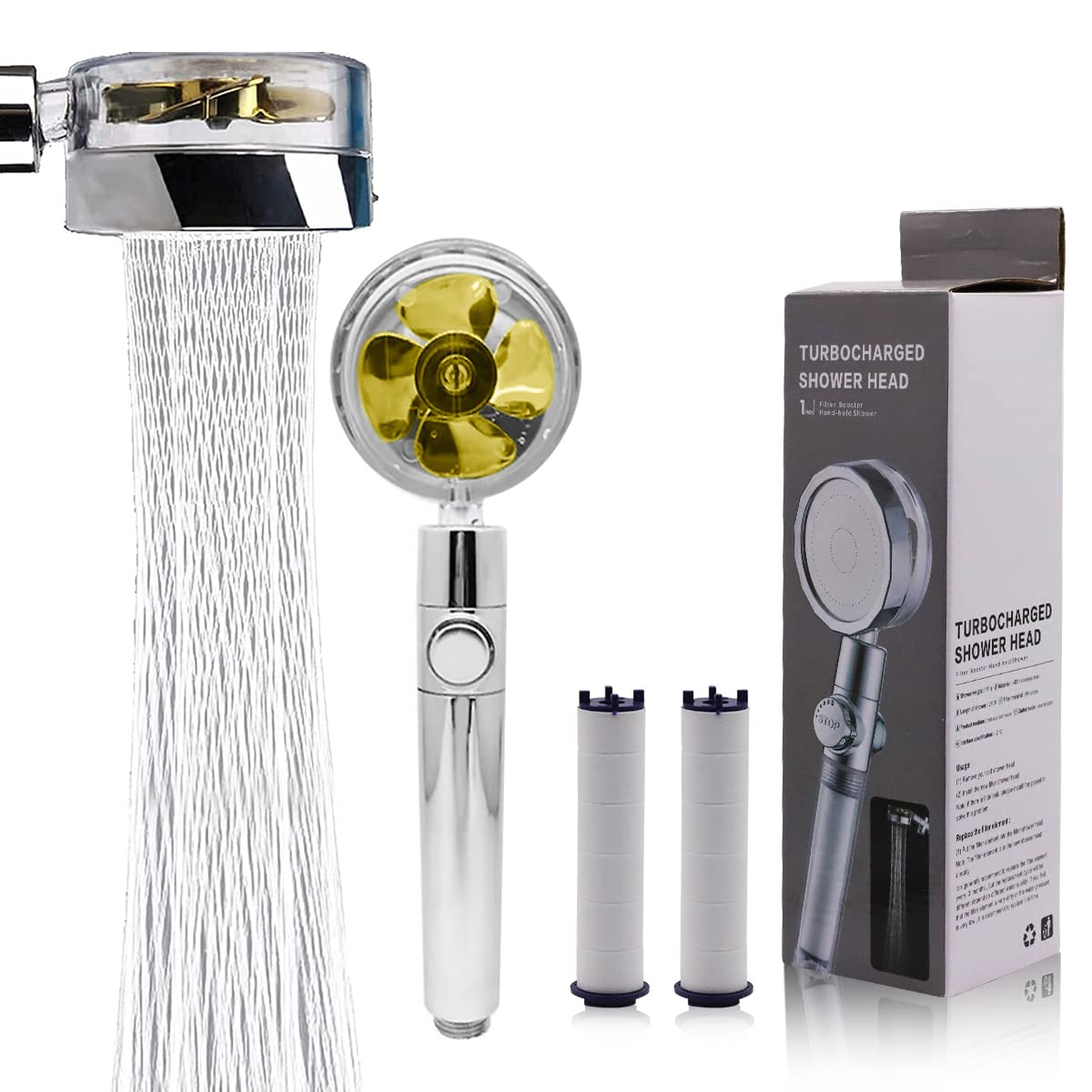 HASTHIP Hand Shower for Bathroom, High-Pressure Water Saving Shower with 2 Filter Cotton, Hand Shower, 360° Rotating Water Shower Head with Pause Switch Turbocharged (Gold) HASTHIP Hand Shower for Bathroom, High-Pressure Water Saving Shower with 2 Filter Cotton, Hand Shower, 360° Rotating Water Shower Head with Pause Switch Turbocharged (Gold)